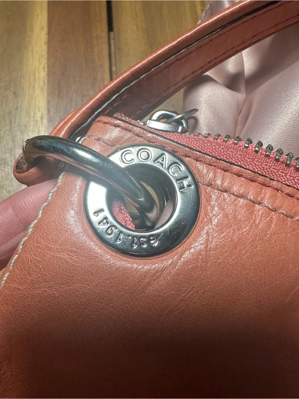 Coach Poppy Hippie Leather Hobo Bag with Matching Wallet in Salmon Pink